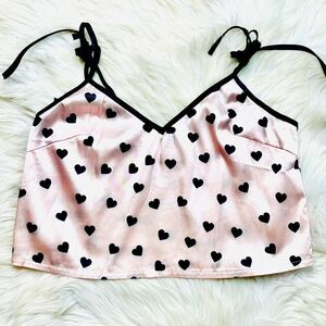Yandy.com Silky Heart Pajama slip top pink and black size Small